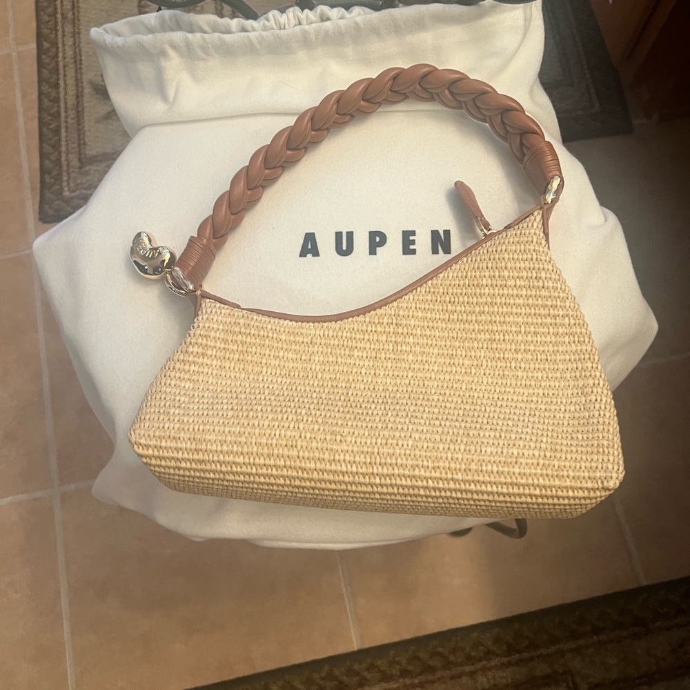 Tan and Brown Mini Bag with Braided Handle